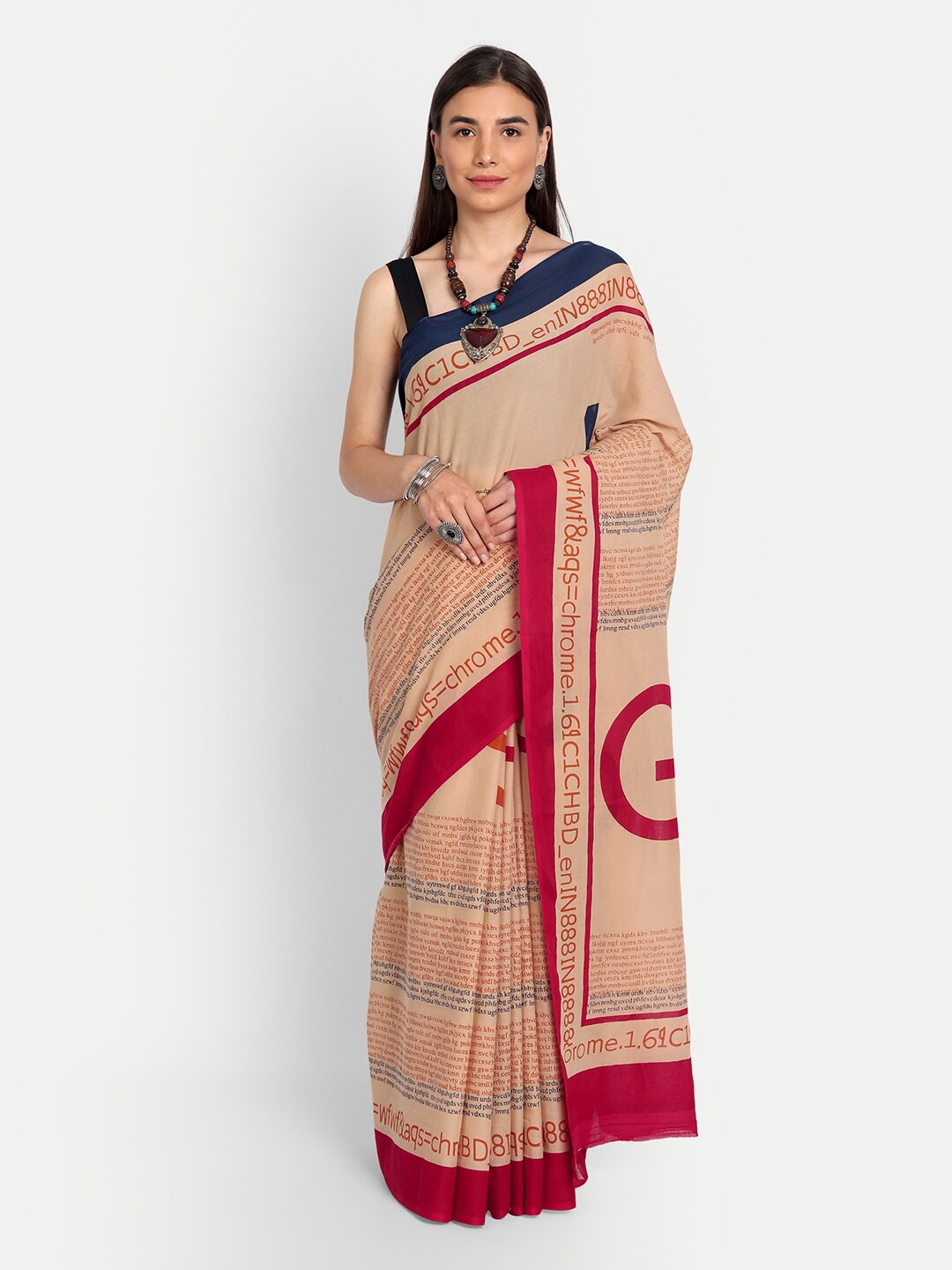 

BUTA BUTI Beige & Blue Printed Pure Cotton Saree
