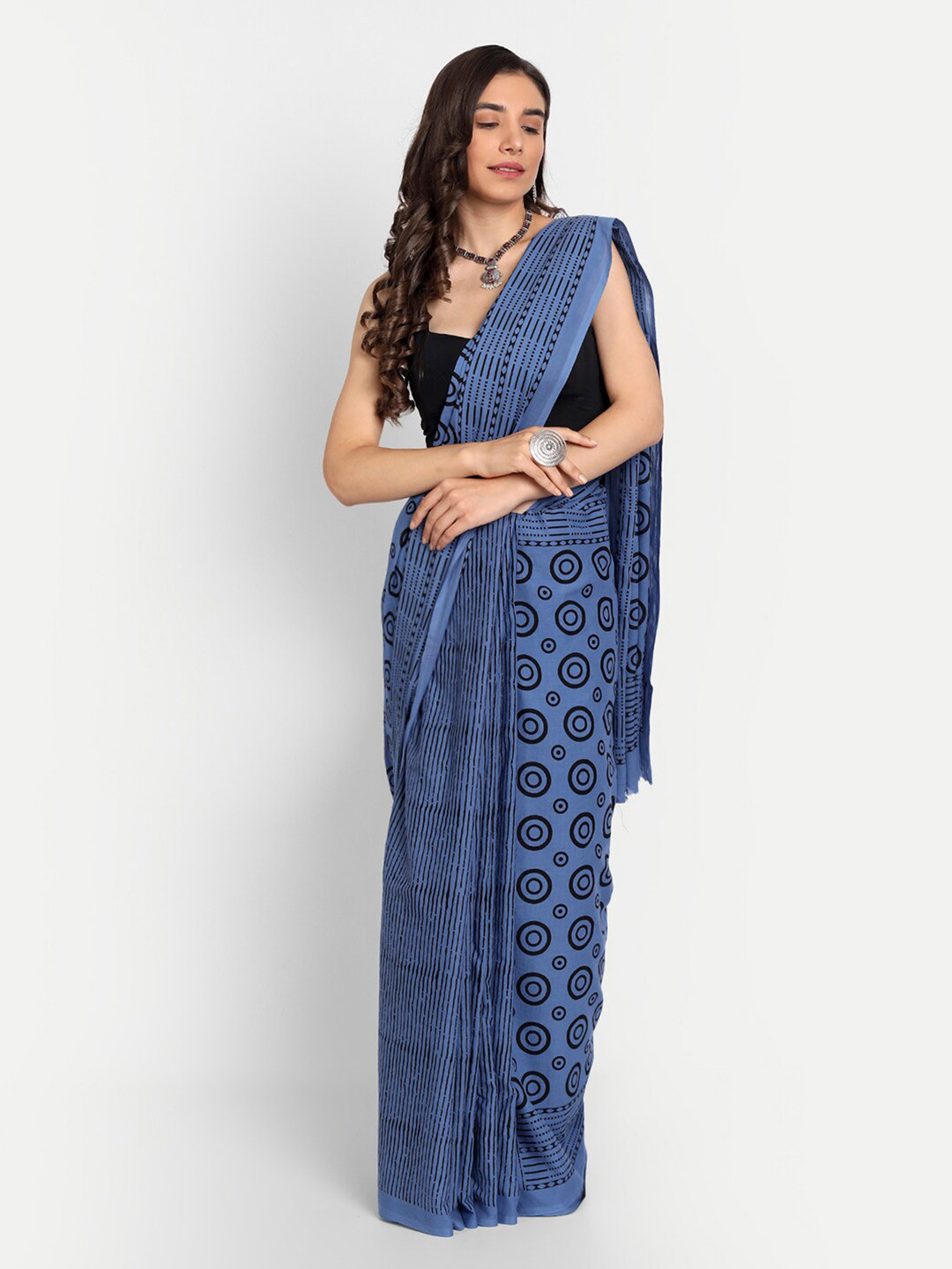 

BUTA BUTI Blue & Black Printed Pure Cotton Saree