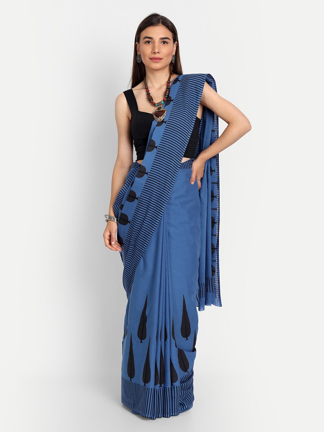 

BUTA BUTI Blue & Black Ethnic Motifs Pure Cotton Saree