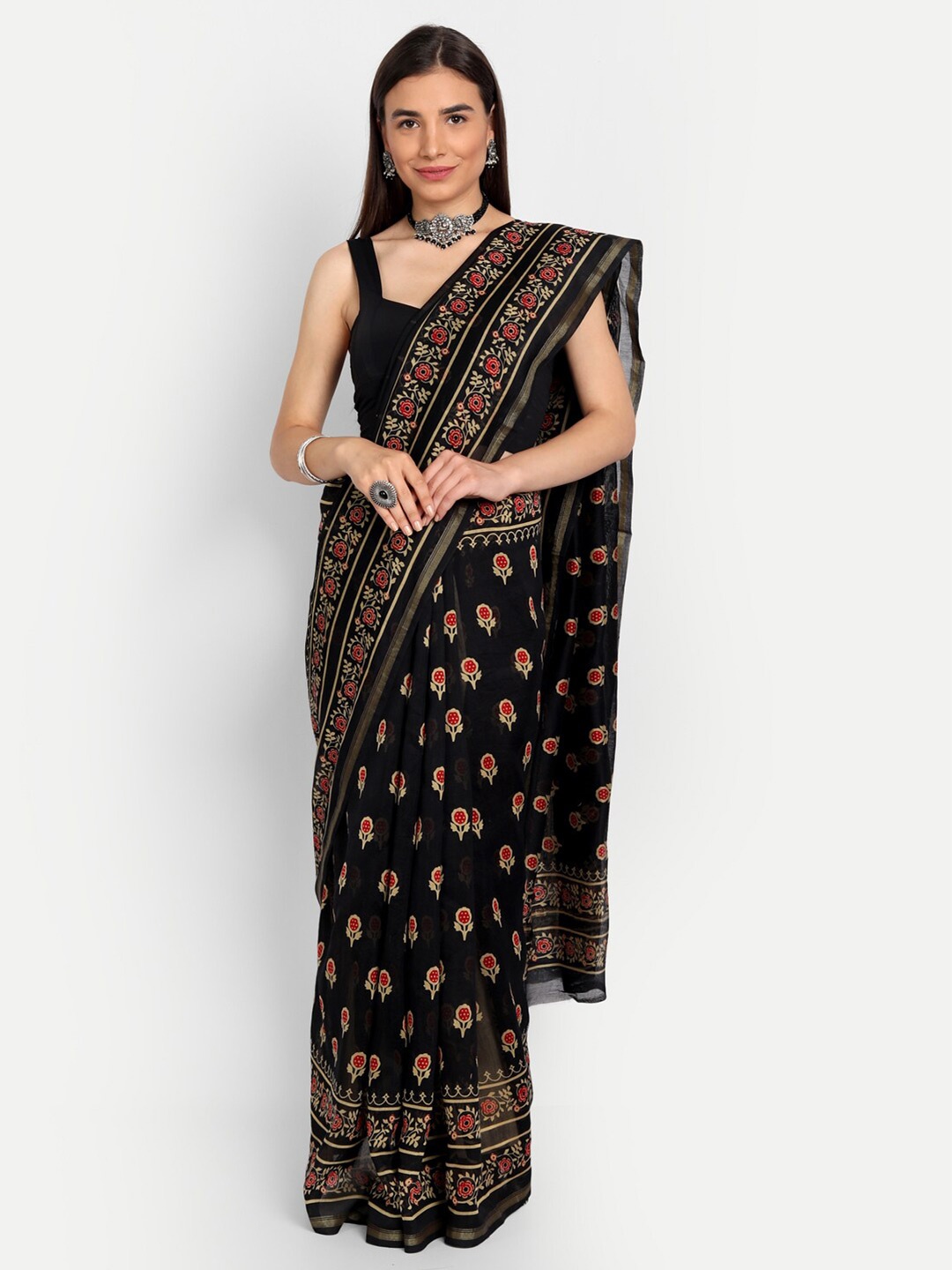 

BUTA BUTI Black & Red Ethnic Motifs Pure Cotton Saree