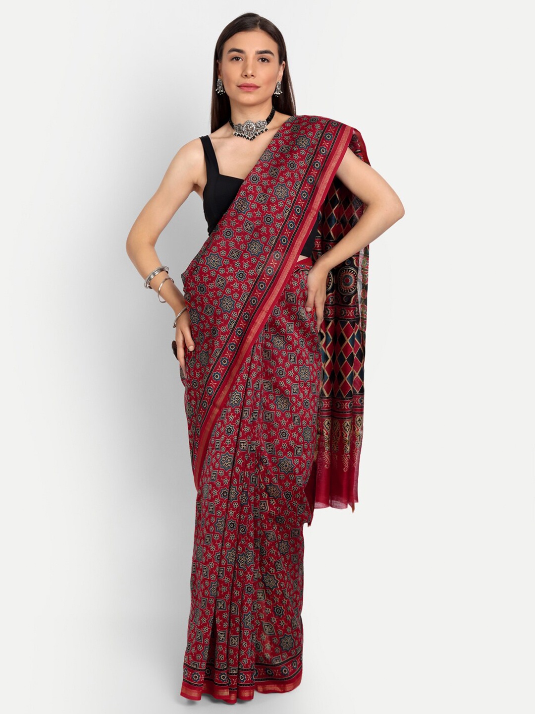 

BUTA BUTI Red Ethnic Motifs Print Pure Cotton Saree