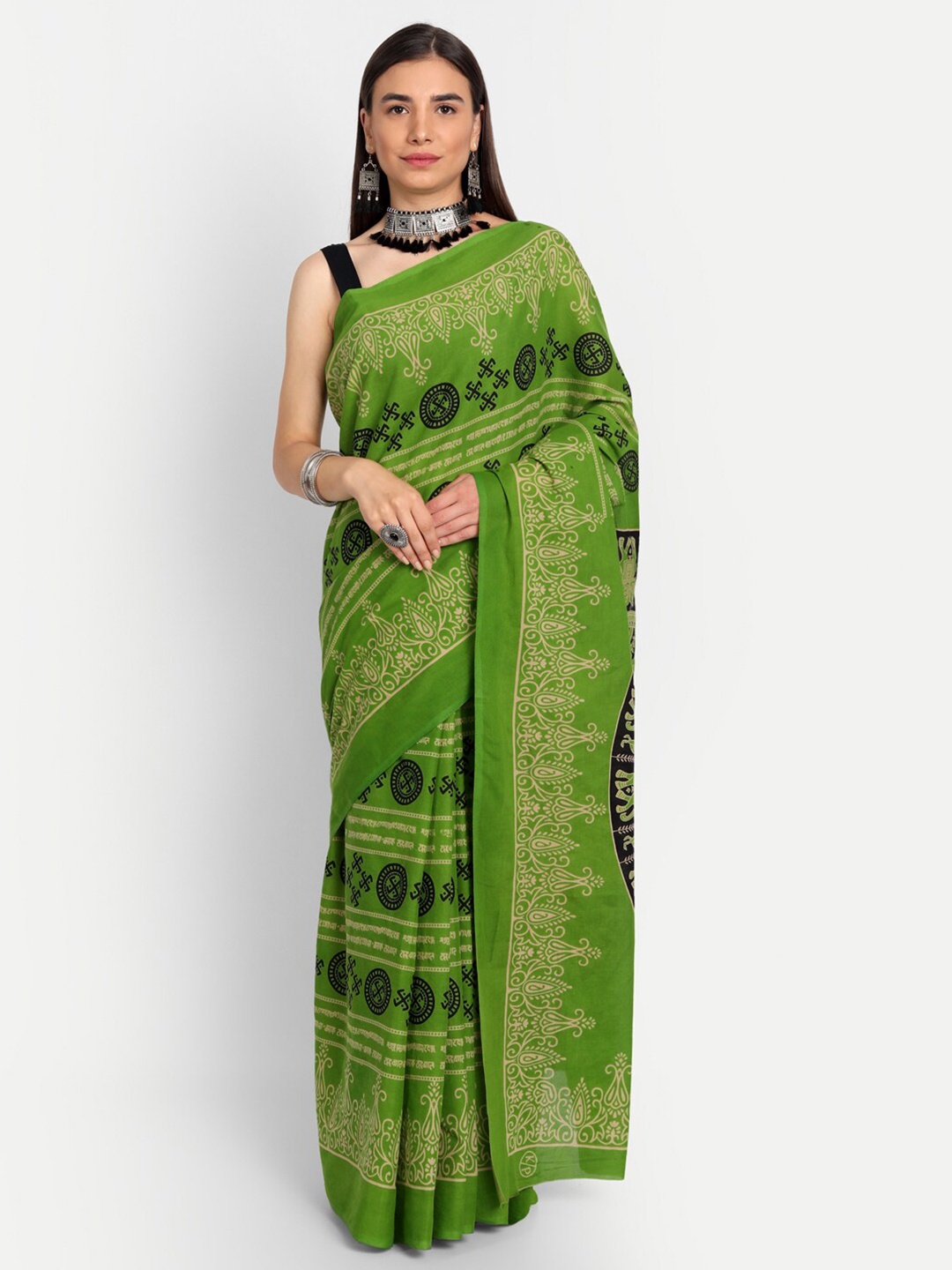 

BUTA BUTI Green & Black Ethnic Motifs Pure Cotton Saree