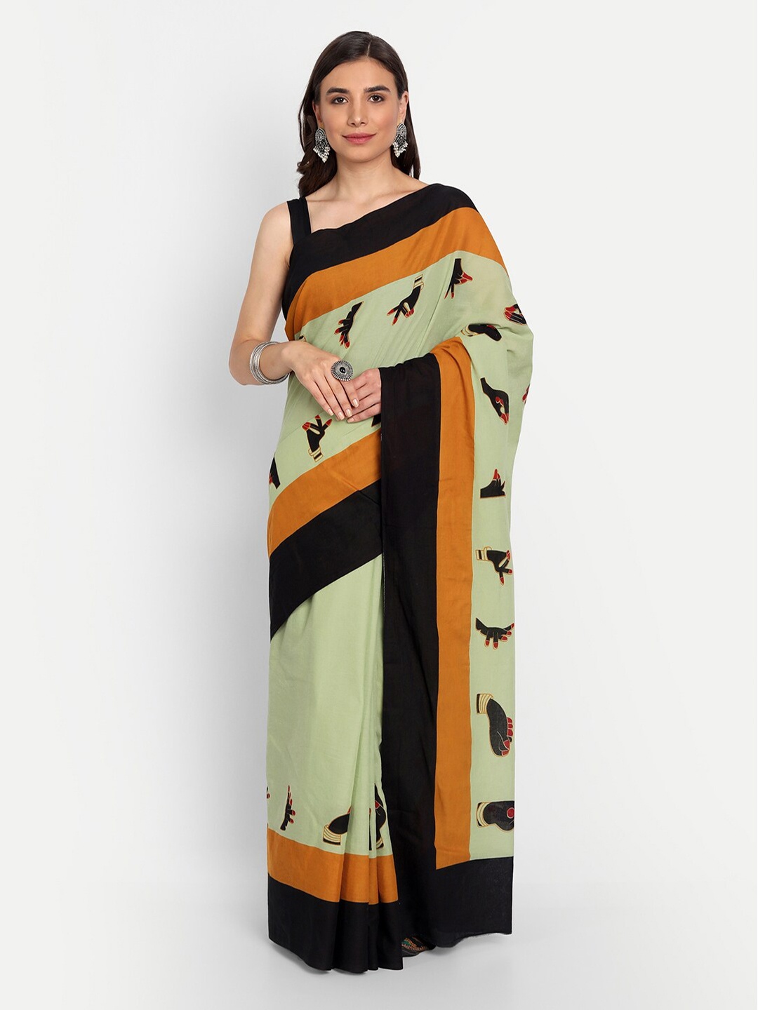 

BUTA BUTI Green & Black Printed Pure Cotton Saree