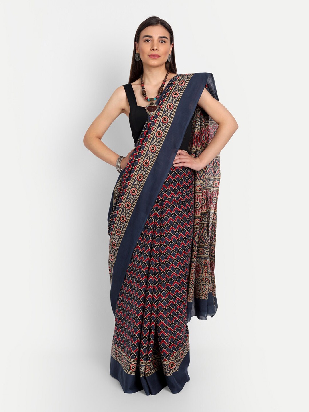 

BUTA BUTI Blue & Red Ethnic Motifs Pure Cotton Saree