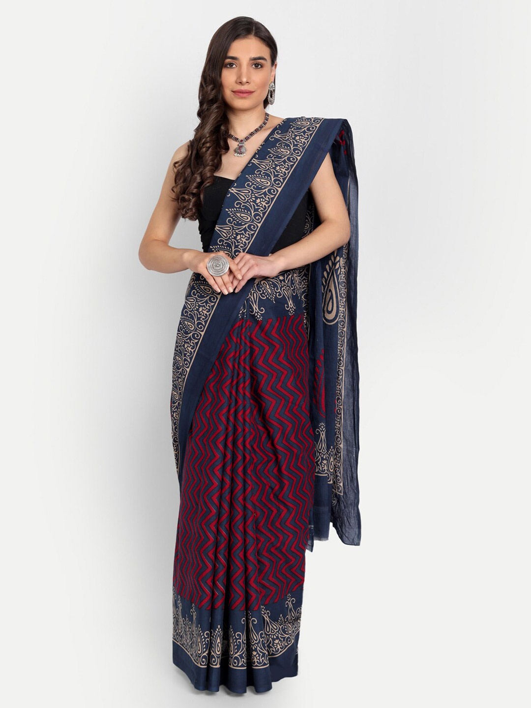 

BUTA BUTI Blue & Red Ethnic Motifs Pure Cotton Saree