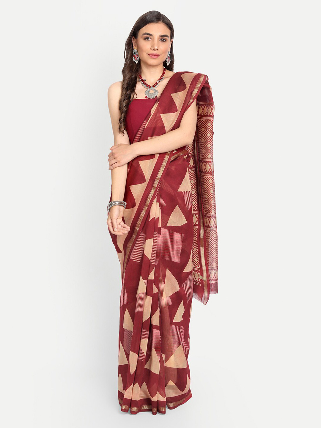

BUTA BUTI Rust & Cream-Coloured Pure Cotton Saree