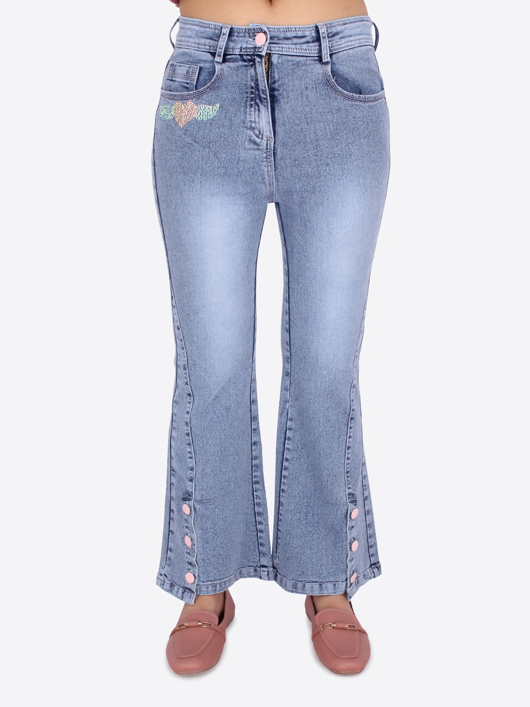 

CUTECUMBER Girls Blue Heavy Fade Stretchable Jeans