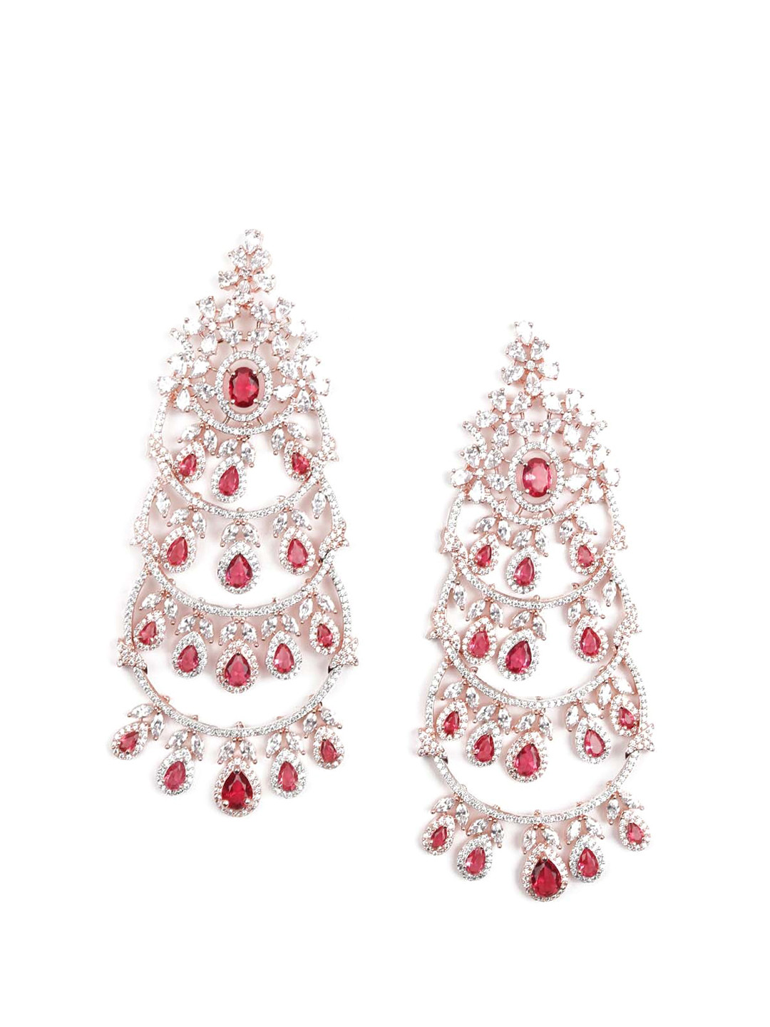 

ODETTE Women Rose Gold & Red Contemporary Tiered Dangler Chandbalis Earring