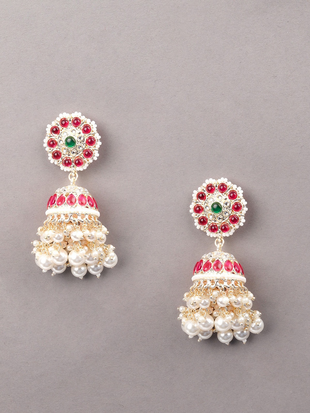 

ODETTE Women Gold-Plated & White Dome Shaped Jhumkas