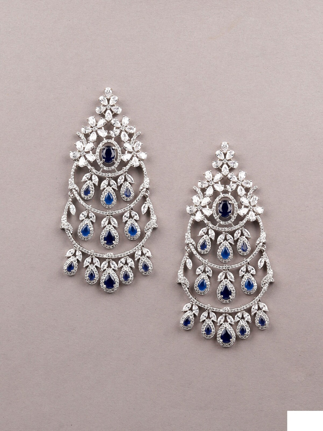 

ODETTE Women Rhodium-Plated White & Blue Contemporary Drop Earrings