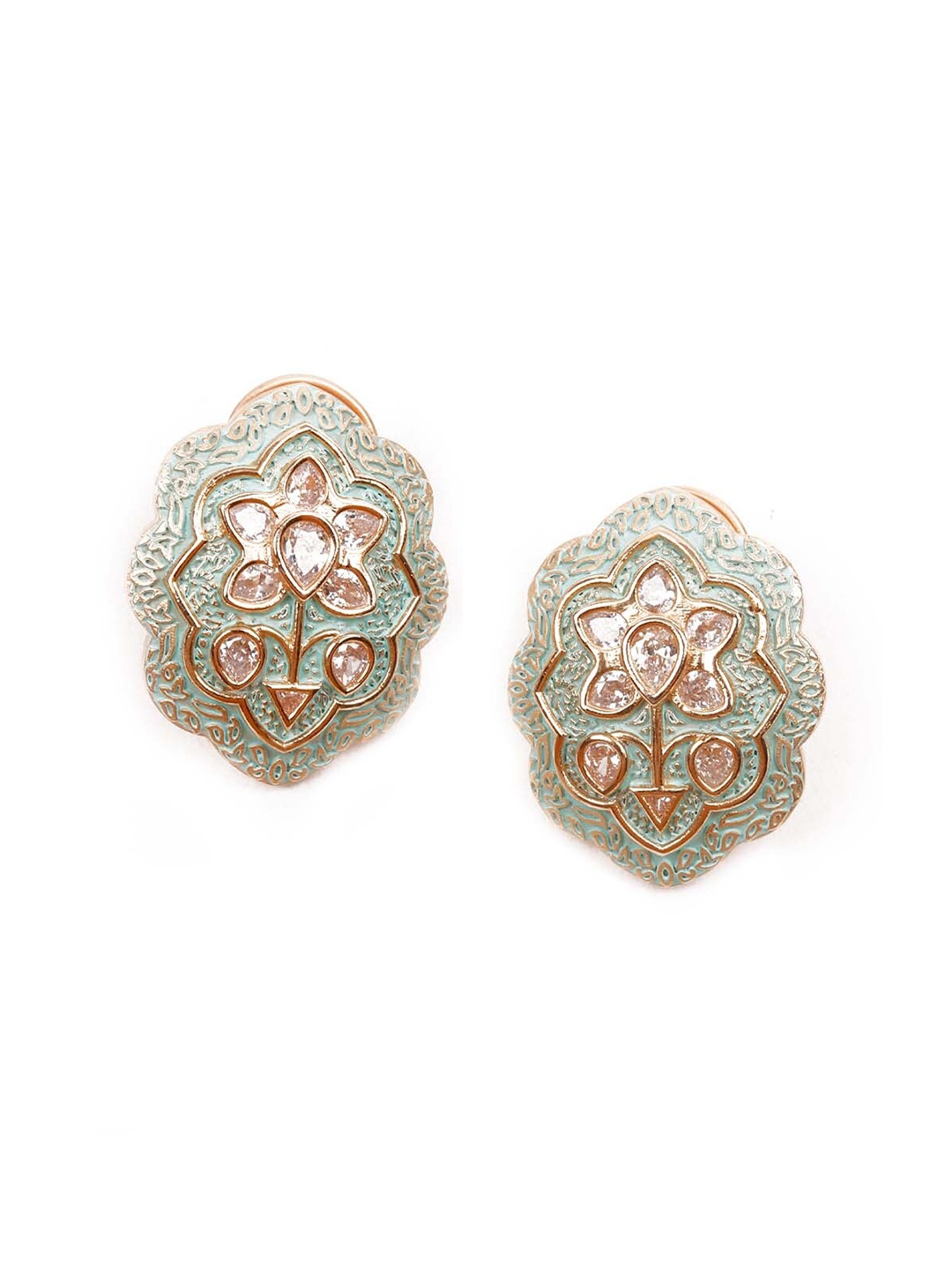 

ODETTE Green Gold-Plated Contemporary Chandbalis Earrings