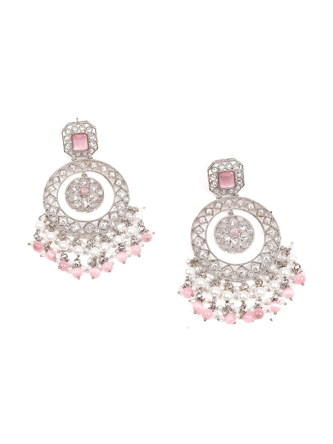 

ODETTE Silver-Plated & Pink Contemporary Drop Earrings