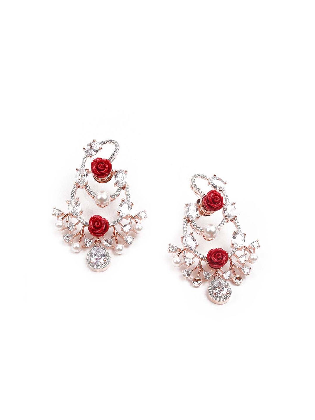 

ODETTE Rose Gold-Plated Red Floral Drop Earrings