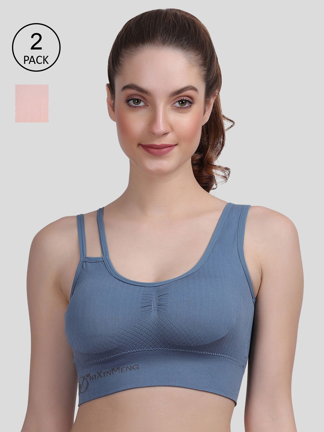 

Amour Secret Pack of 2 Blue & Pink Lightly Padded Sports Bra