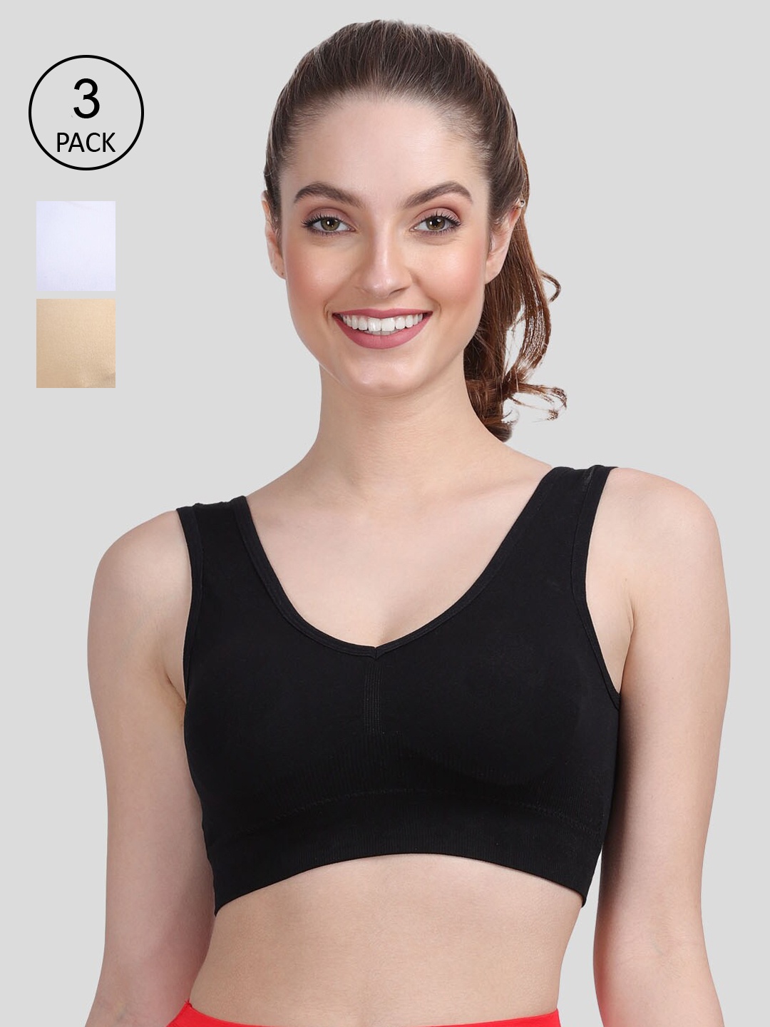 

AMOUR SECRET Women Set Of 3 Lightly Padded Sports Bra, Black