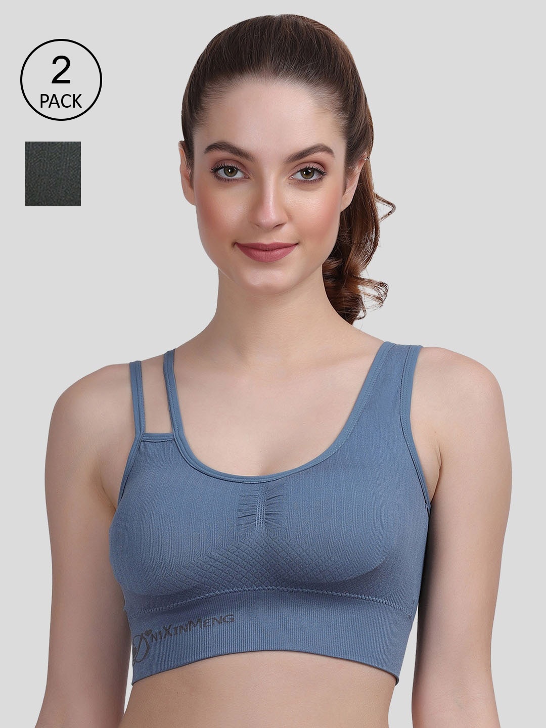 

Amour Secret Set Of 2 Blue & Green Solid Non Padded & Non Wired Bra