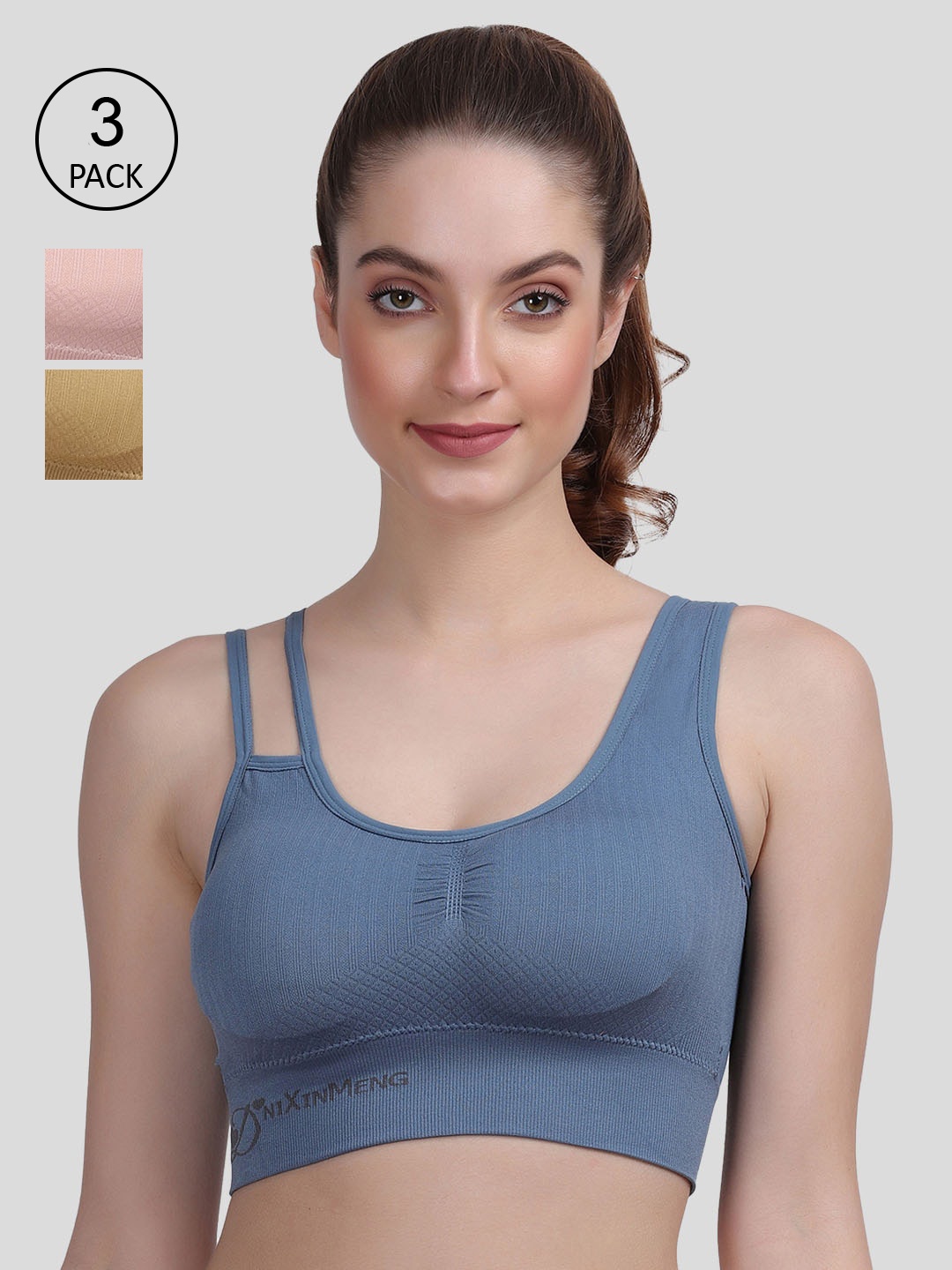 

Amour Secret Women Pack Of 3 Lightly Padded Sports Bra, Blue