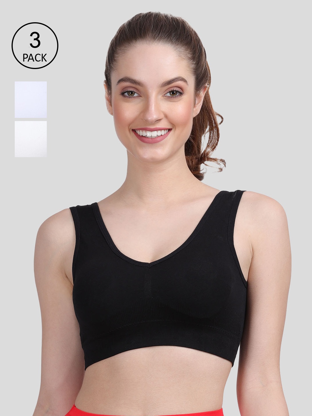 

Amour Secret Women Pack Of 3 Lightly Padded Seamless Rapid-Dry Sports Bra, White
