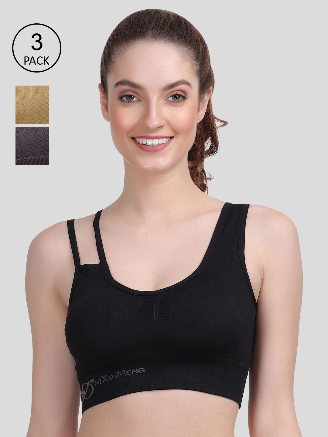 

Amour Secret Set Of 3 Black & Grey Lightly Padded & Non Wired Solid Bra