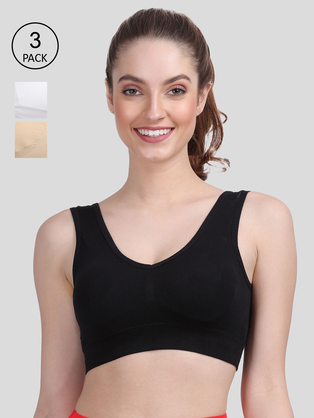 

Amour Secret Black & Cream-Coloured 3 Workout Rapid dry Bra S8808_