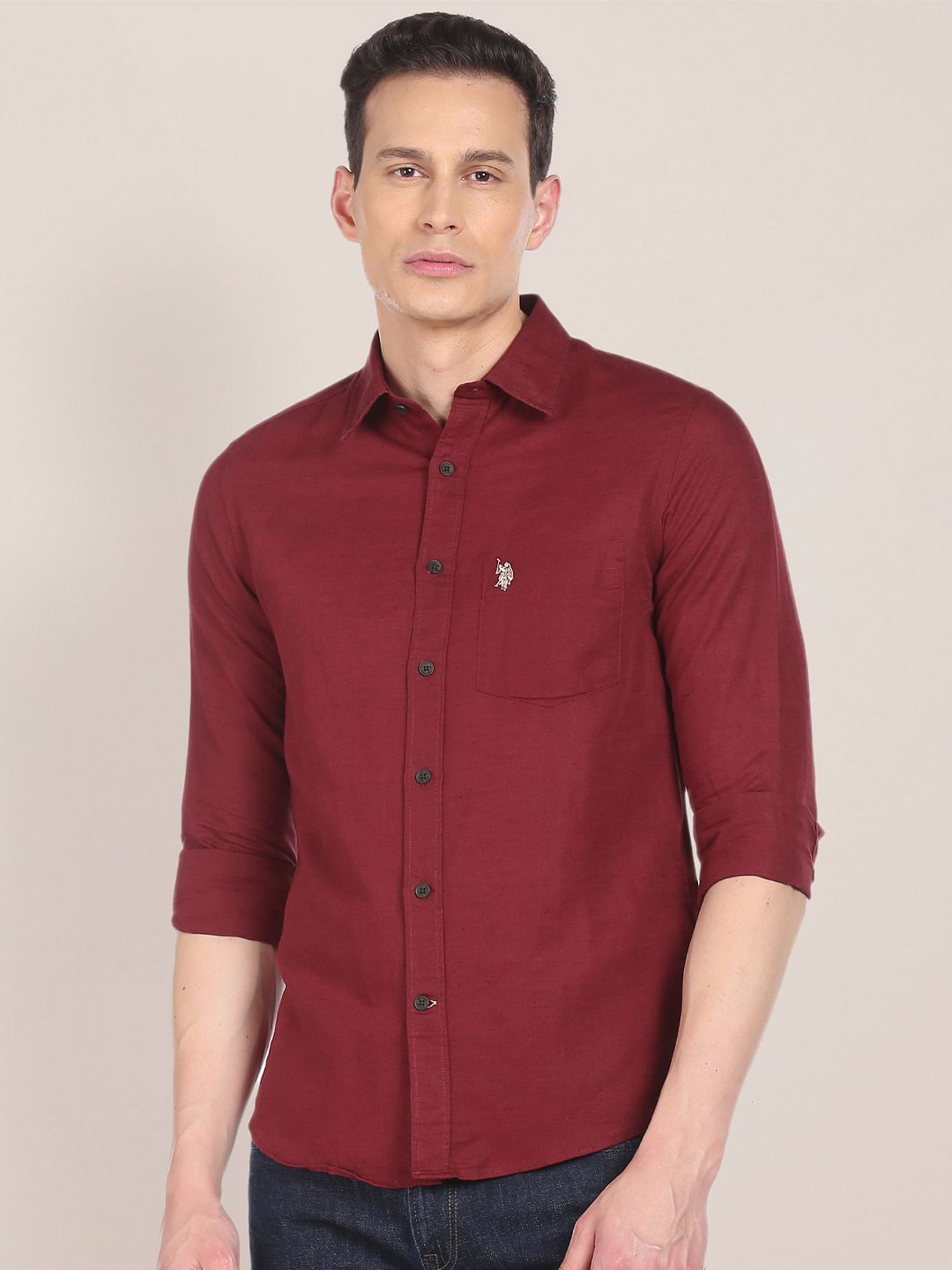 

U.S. Polo Assn. Men Maroon Tailored Fit Casual Shirt