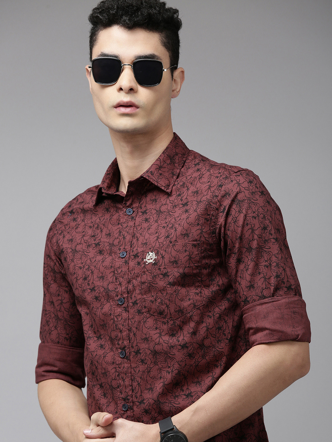 

U S Polo Assn Men Purple Floral Printed Pure Cotton Casual Shirt