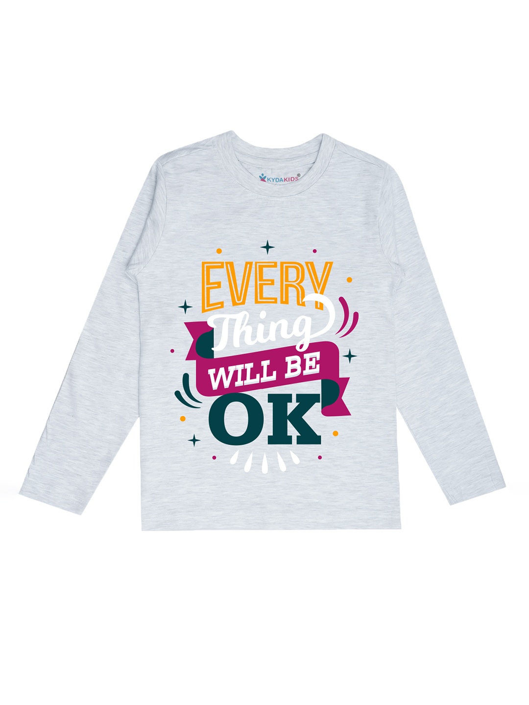 

KYDA KIDS Girls Grey Melange Typography Printed Cotton T-shirt