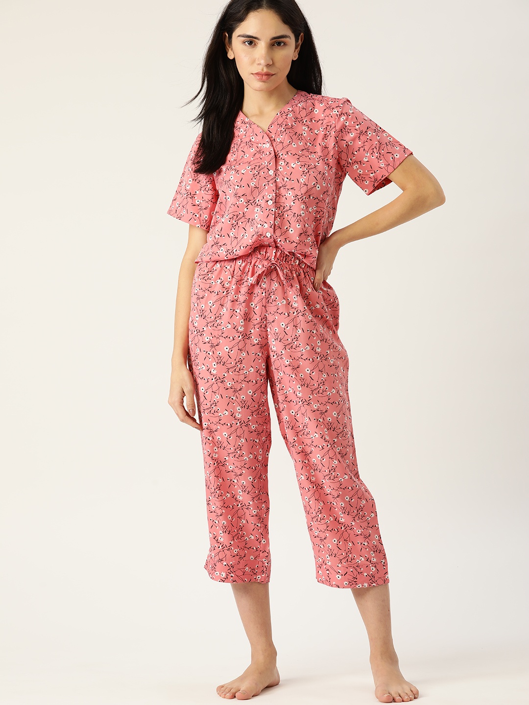 

ETC Women Peach-Coloured Printed Night suit