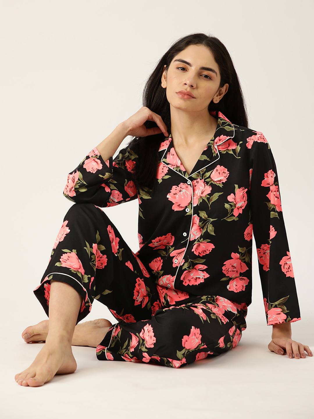 

ETC Women Black & Pink Printed Night suit