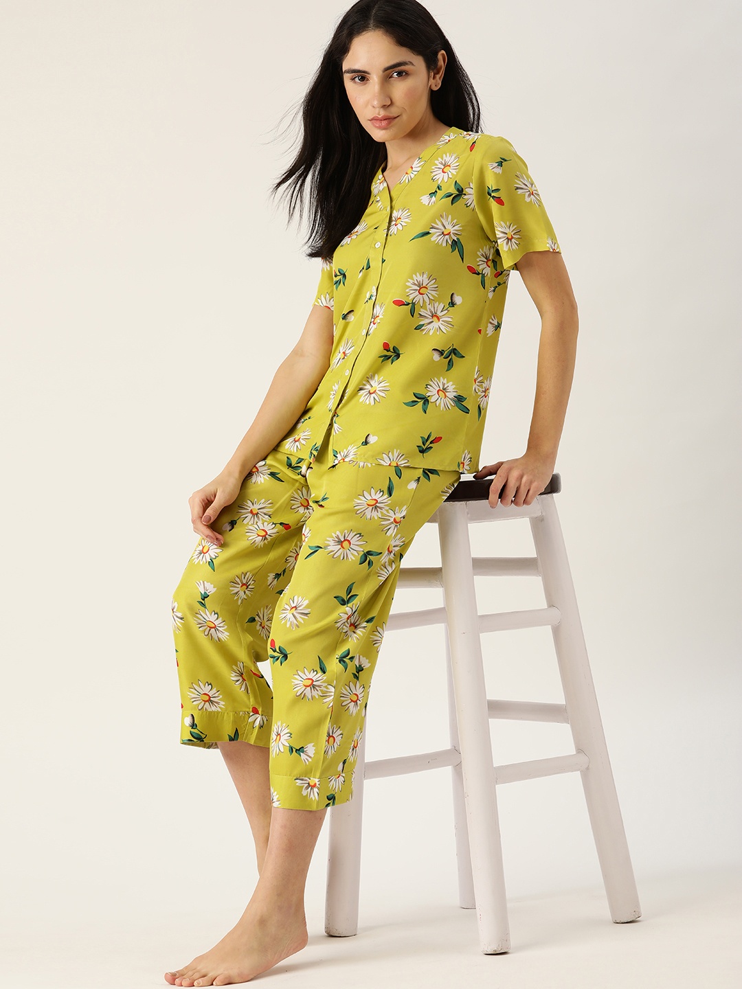

ETC Women Lime Green Printed Night suit