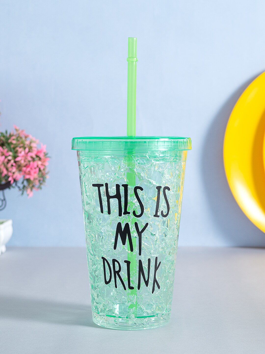 

Golden Peacock Green Printed Sipper Bottle With Straw 500 ml