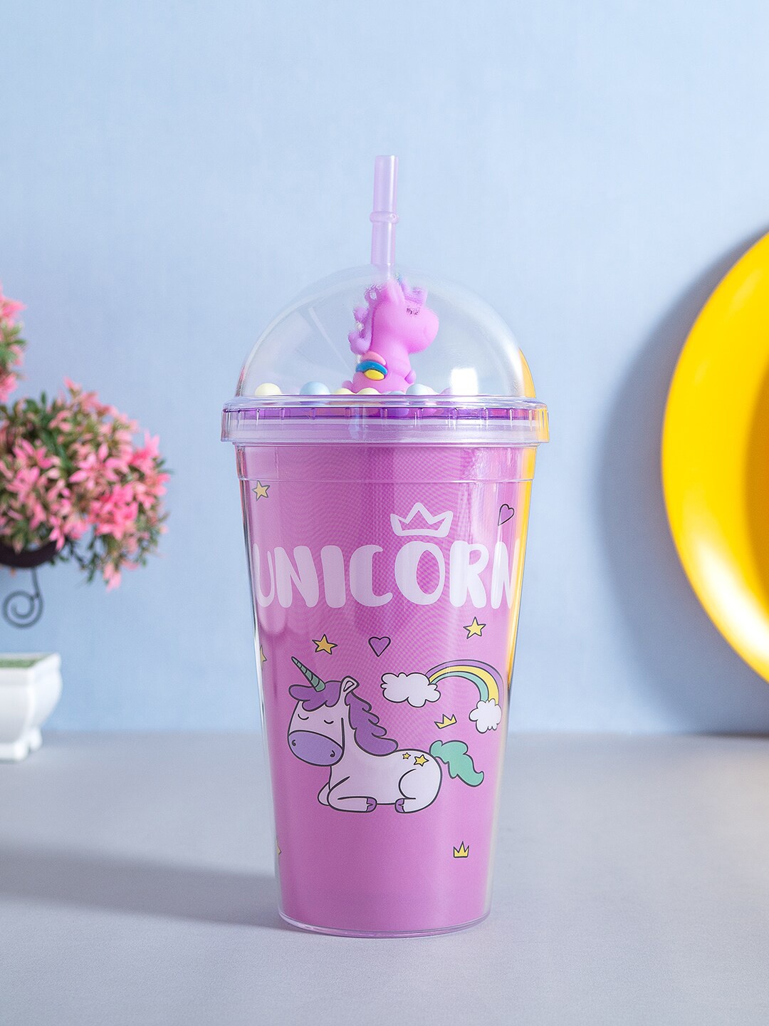 

Golden Peacock Purple Printed Sipper Bottle With Straw 500 ml