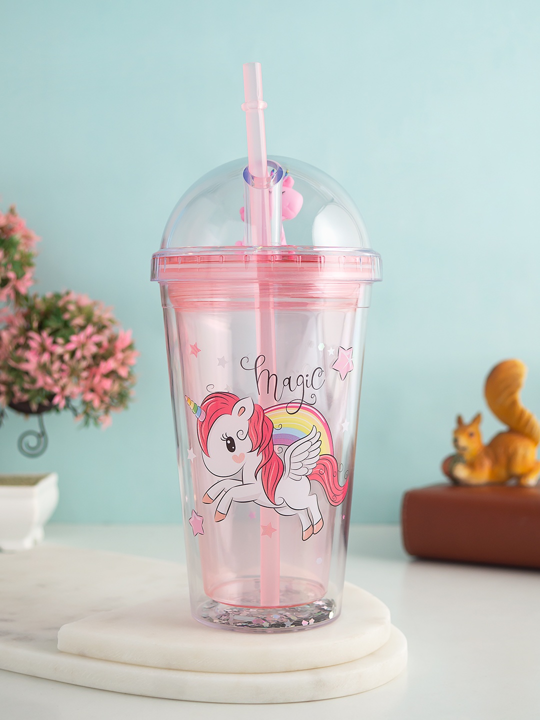 

Golden Peacock Pink Printed Sipper Bottle With Straw 500 ml