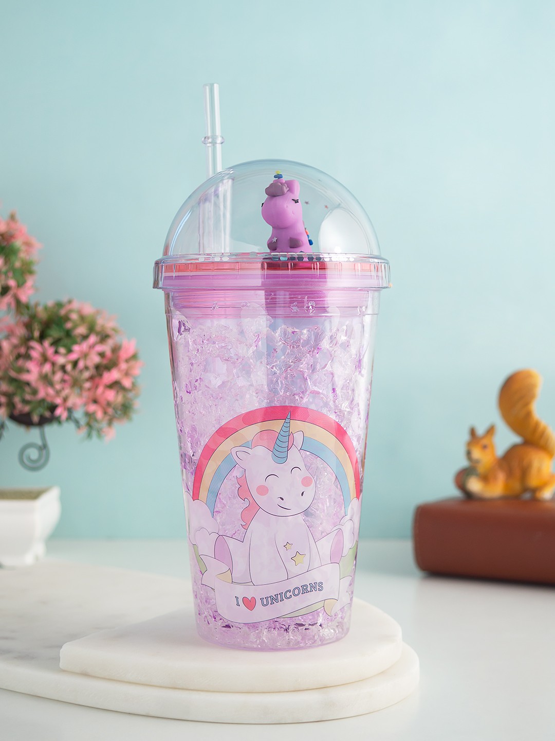 

Golden Peacock Purple Printed Sipper Bottle With Straw 500 ml