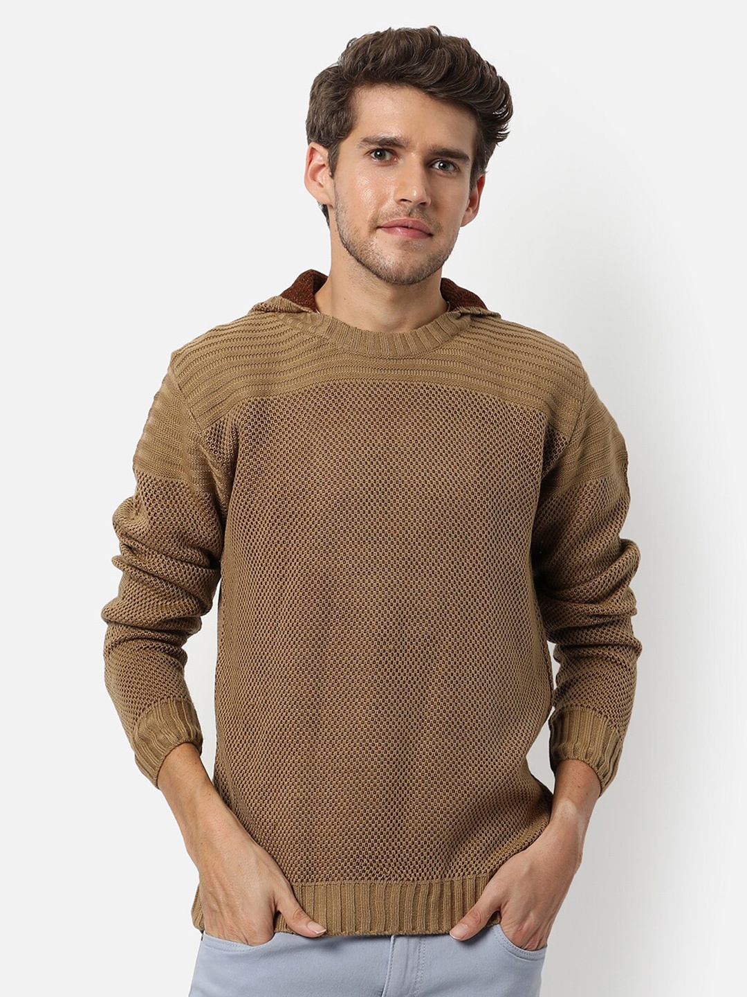 

Campus Sutra Men Beige Textured Pullover