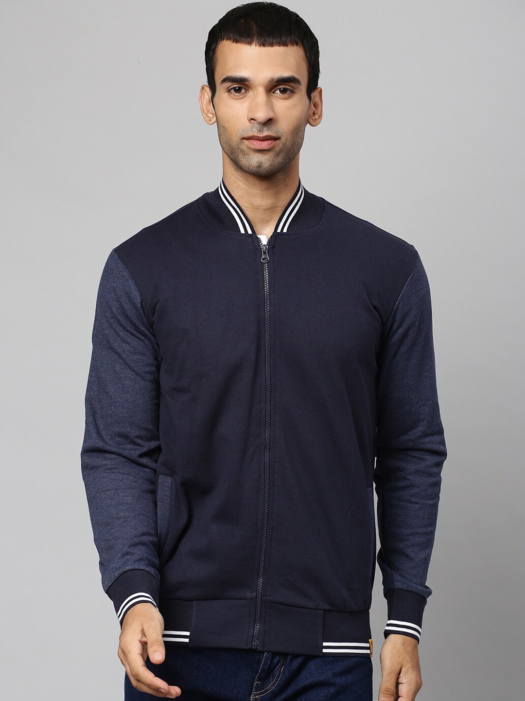 

Campus Sutra Men Blue Cotton Varsity Jacket