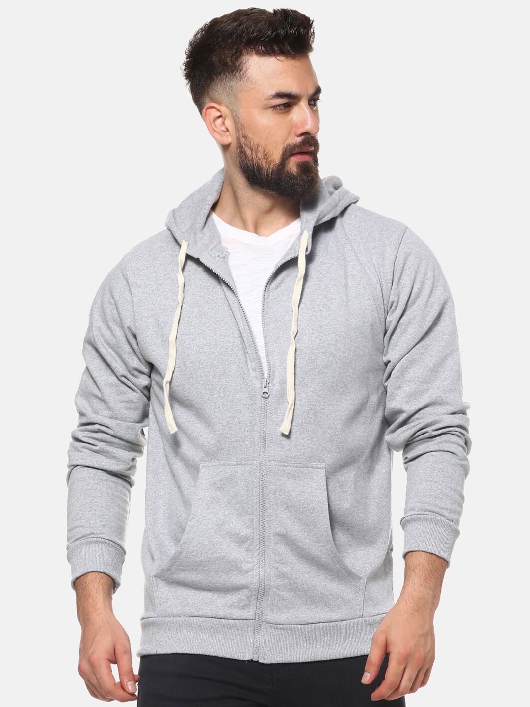 

Campus Sutra Men Grey Hooded Sweatshirt