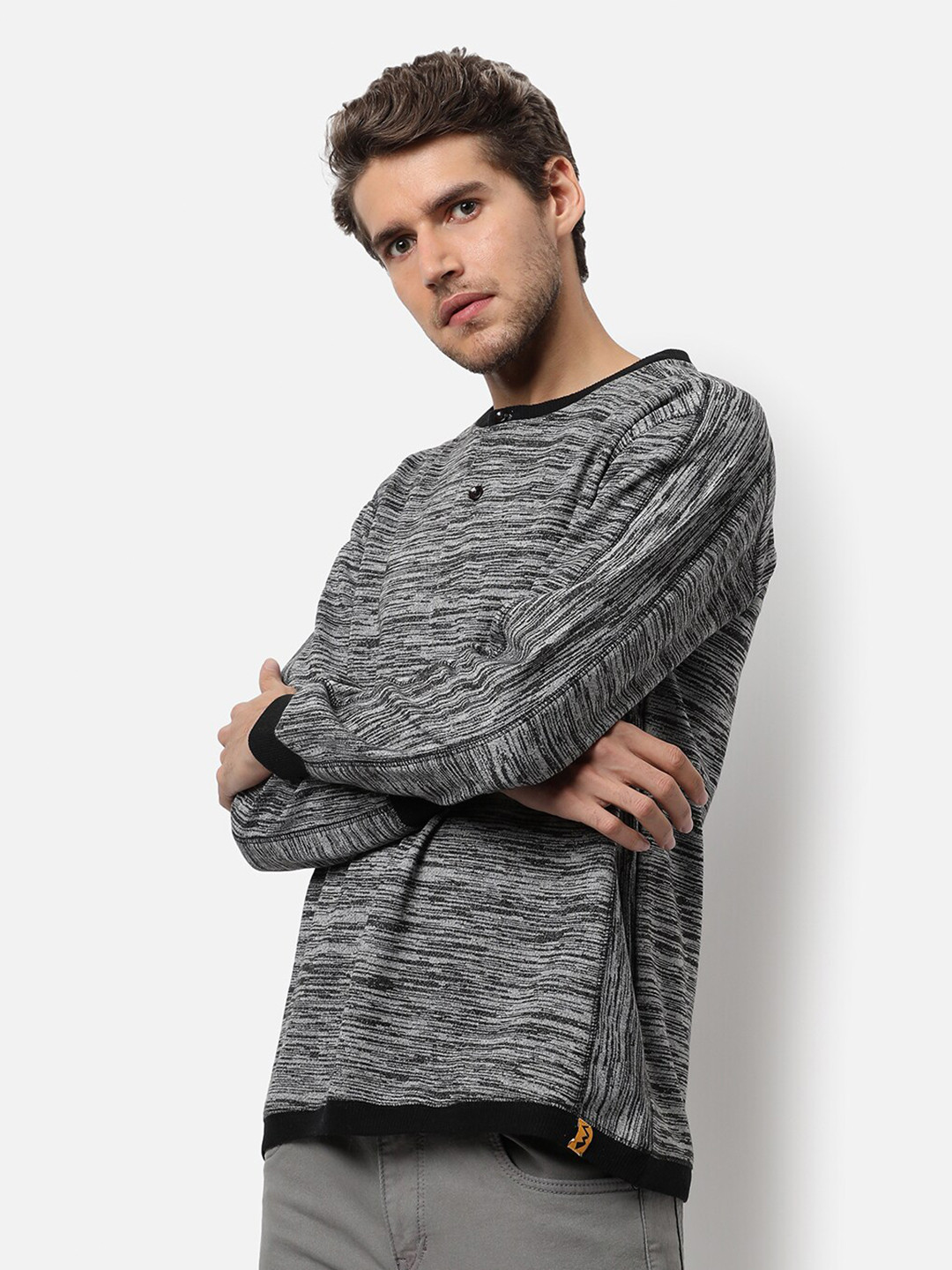 

Campus Sutra Men Grey & Black Printed Pullover