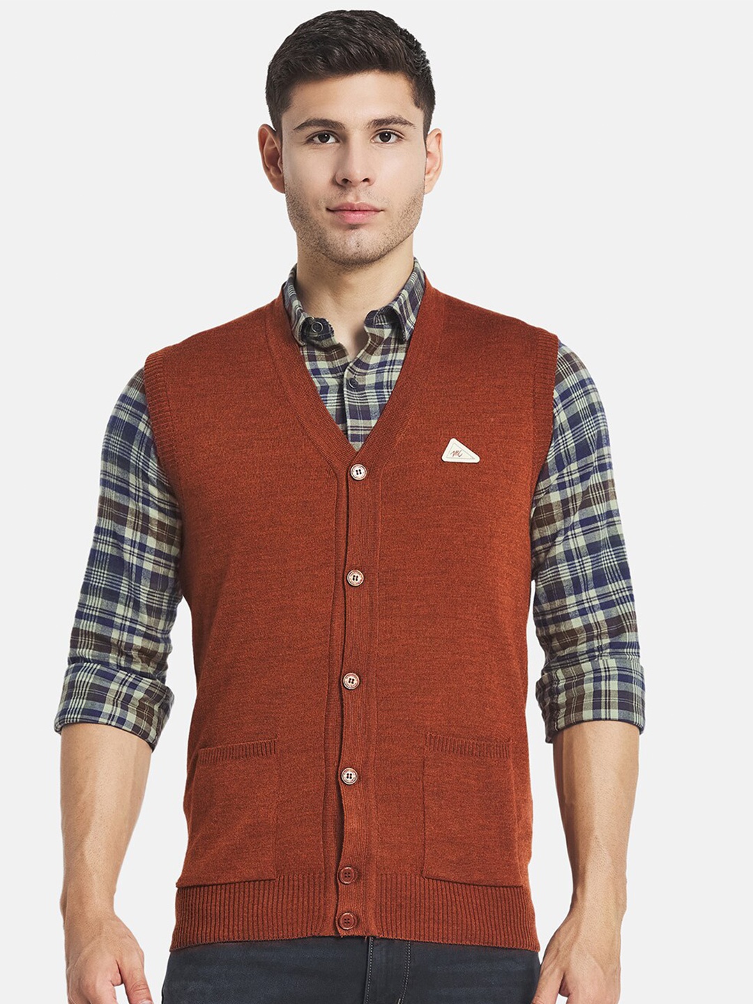 

Monte Carlo Men Brown Solid V Neck Sweater Vest