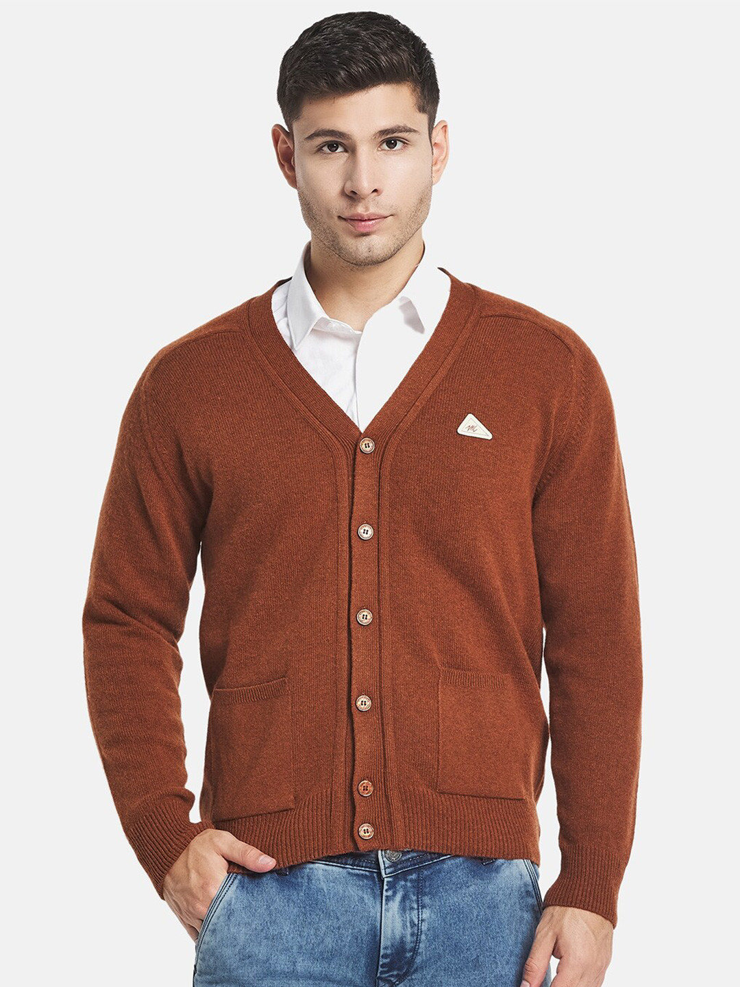 

Monte Carlo Men Brown Solid V Neck Cardigan