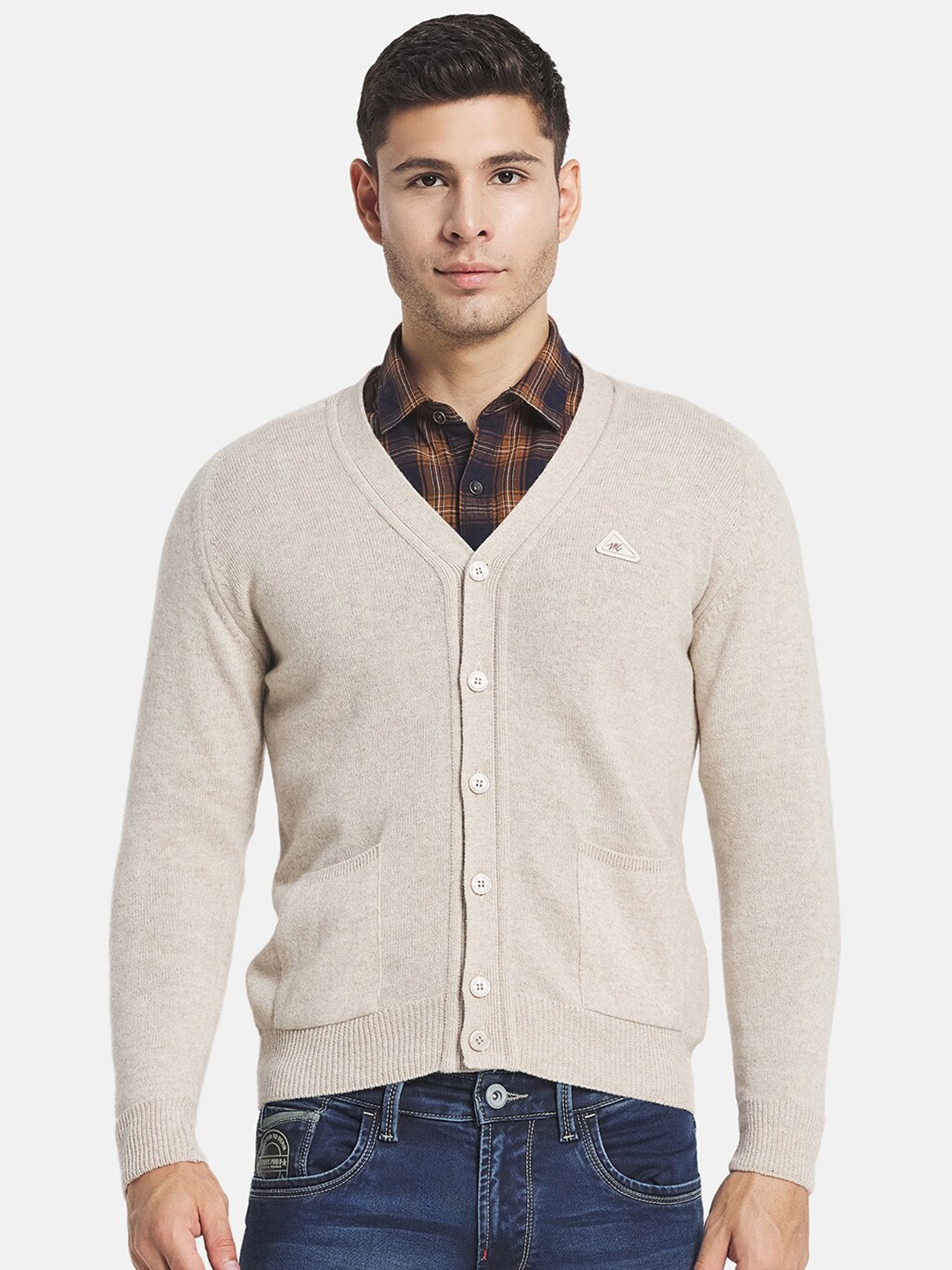

Monte Carlo Men Beige Solid V Neck Wool Cardigan