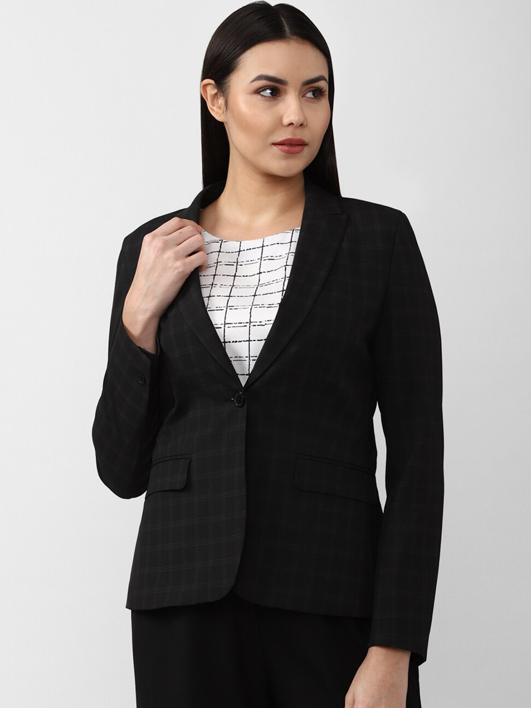 

Van Heusen Woman Black Checked Single Breasted Blazers