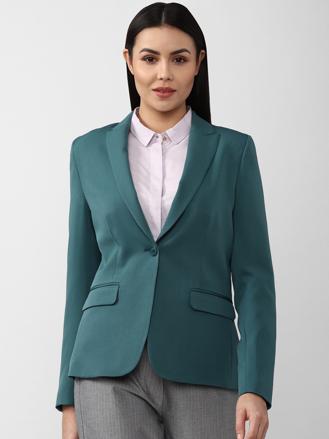 

Van Heusen Woman Green Solid Single-Breasted Blazers