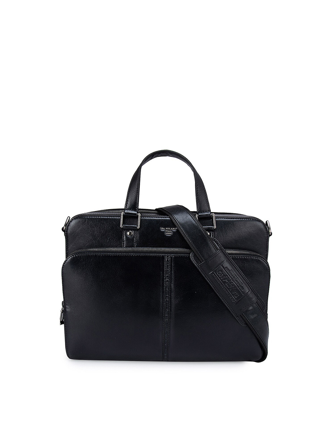 

Da Milano Men Black Textured Leather Laptop Bag