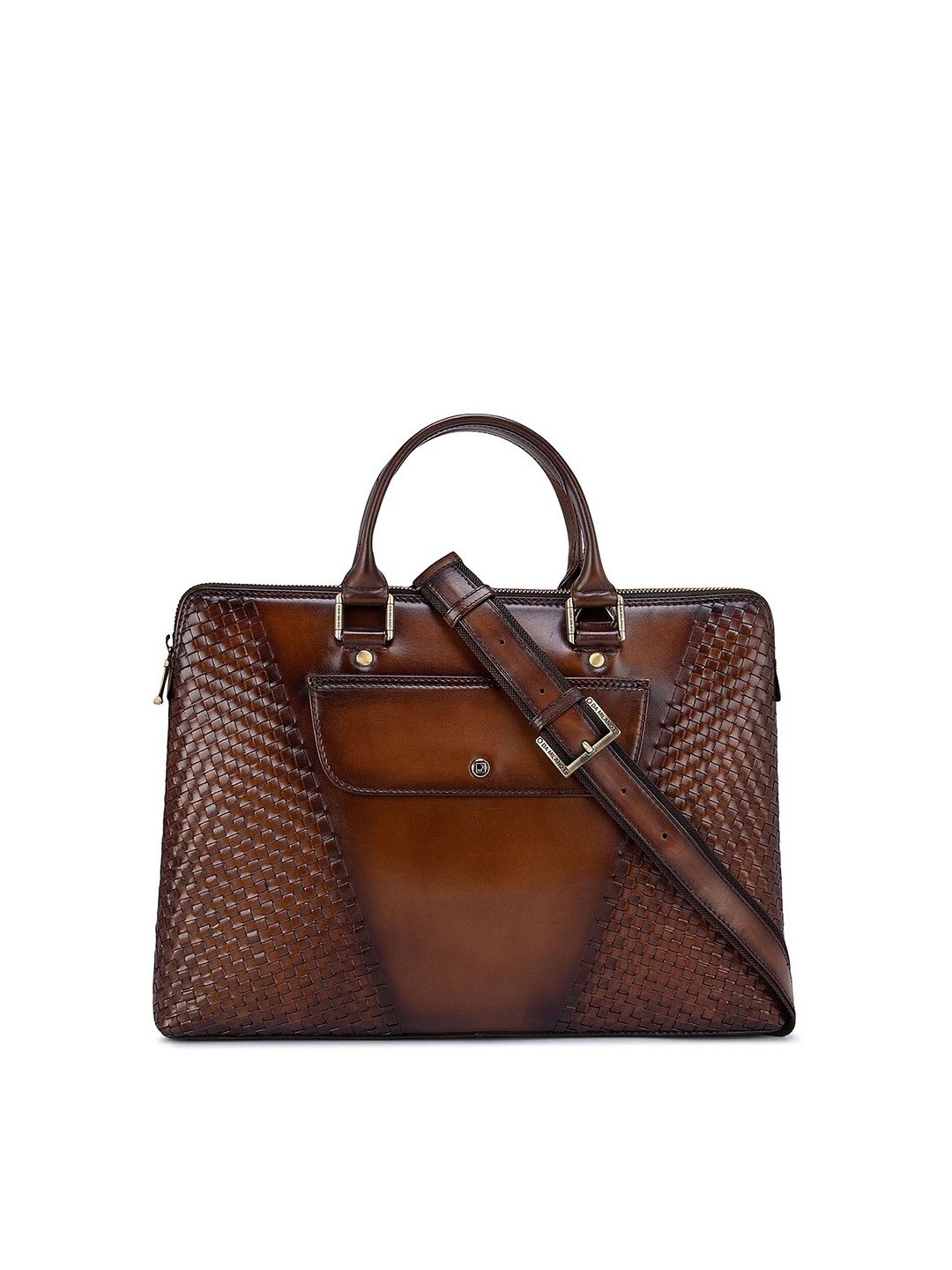 

Da Milano Men Brown & Gold-Toned Textured Leather Laptop Sleeve