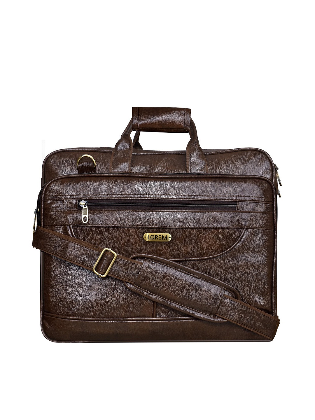 

LOREM Men Coffee Brown & Gold-Toned Textured Laptop Bag