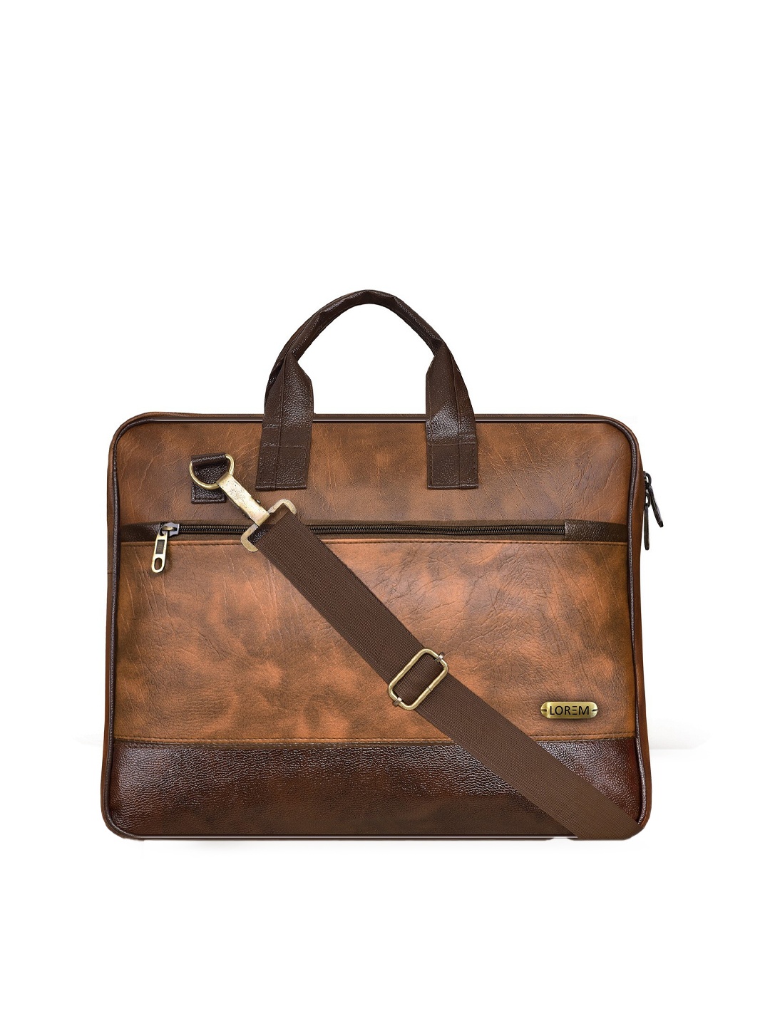 

LOREM Unisex Tan & Brown Textured Laptop Bag