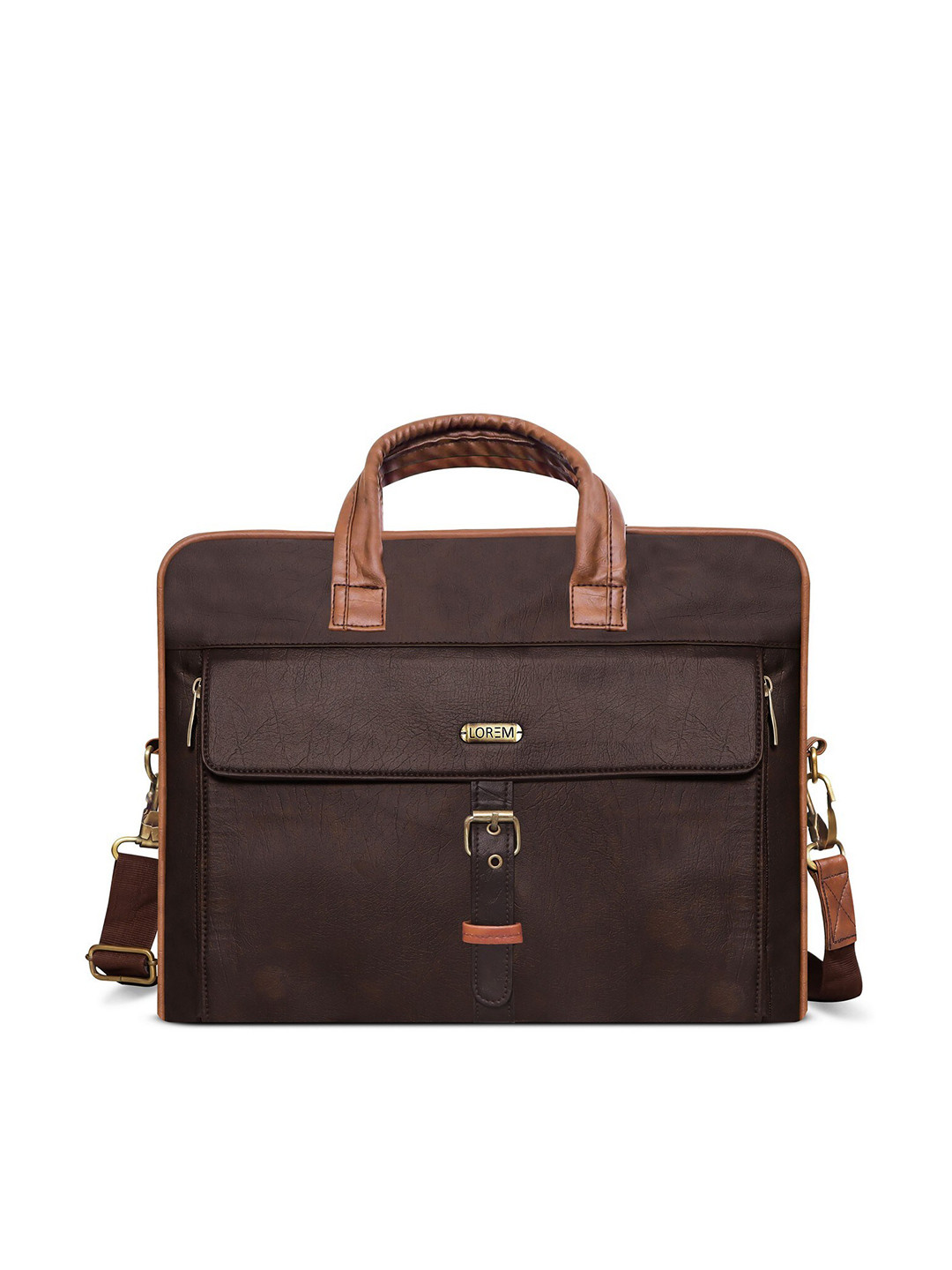 

LOREM Men Brown & Black Textured Laptop Bag