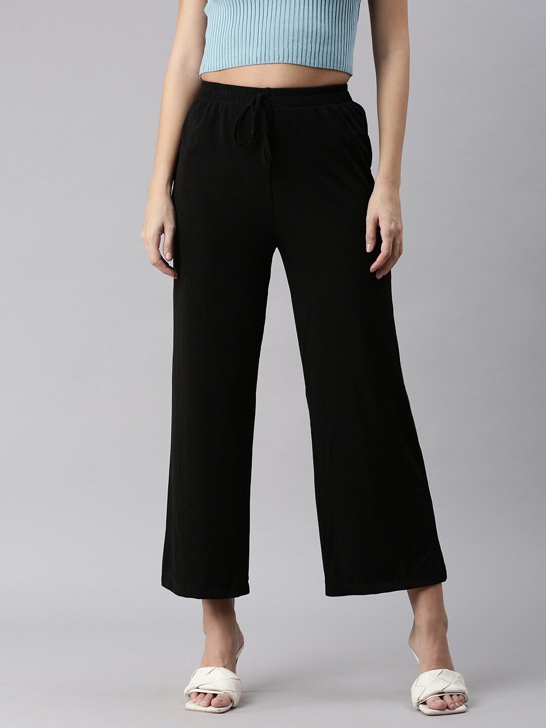 

SHOWOFF Women Black Relaxed Fit High-Rise Trousers