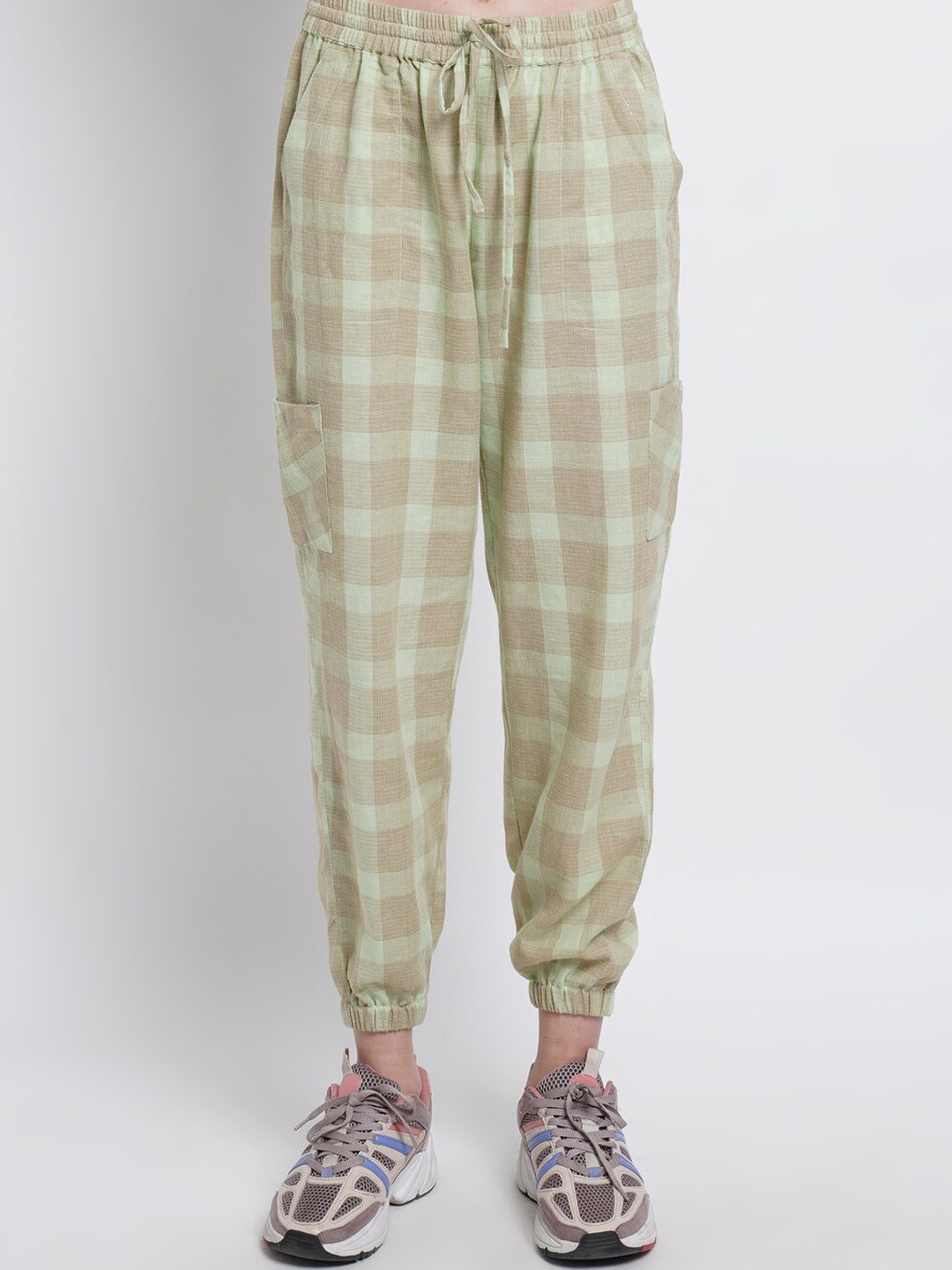 

Purple State Women Sea Green Checked Comfort Cotton Joggers